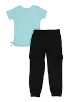 Little Girls Girl Squad Tee and Cargo Sweatpants, Blue, Size 4