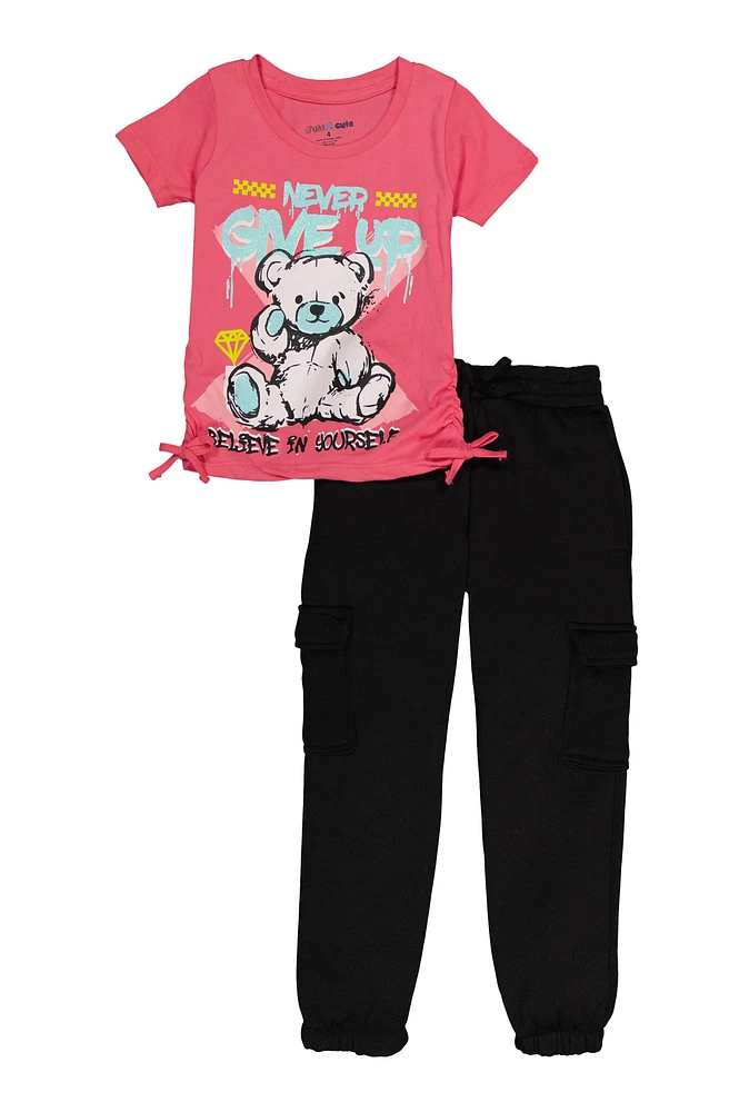 Little Girls Never Give Up Tee and Cargo Sweatpants, Pink,
