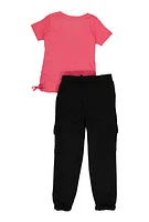 Little Girls Never Give Up Tee and Cargo Sweatpants, Pink,