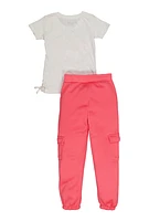 Little Girls Never Give Up Tee and Cargo Sweatpants, Pink, Size 5-6