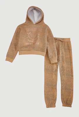Little Girls Limited Edition One Of A Kind Hoodie and Sweatpants, Brown, Size 4