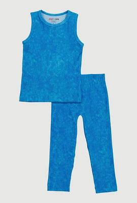 Little Girls Mineral Wash Seamless Tank Top and Leggings Set, Blue, Size 6X
