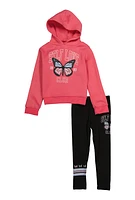 Little Girls Self Love Club Hoodie and Leggings, Pink,