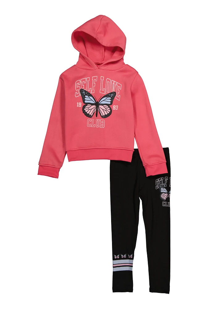 Little Girls Self Love Club Hoodie and Leggings, Pink, Size 4
