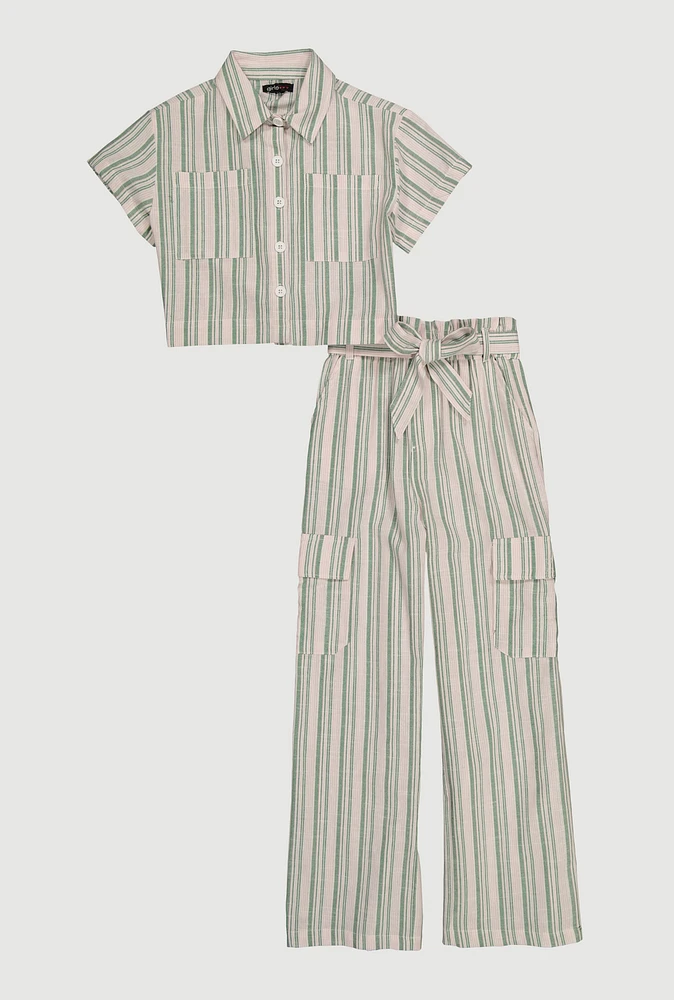 Girls Striped Shirt and Cargo Pants, Multi,