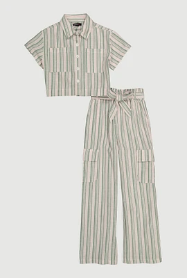 Girls Striped Shirt and Cargo Pants, Multi,