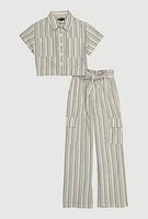 Girls Striped Shirt and Cargo Pants, Multi,
