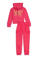 Girls Foil Butterfly Sweatshirt and Cargo Joggers, Pink, Size 14-16