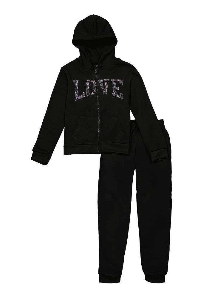 Girls Love Zip Front Sweatshirt and Sweatpants,