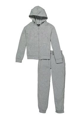 Girls Love Zip Front Sweatshirt and Sweatpants, Grey, Size 10-12