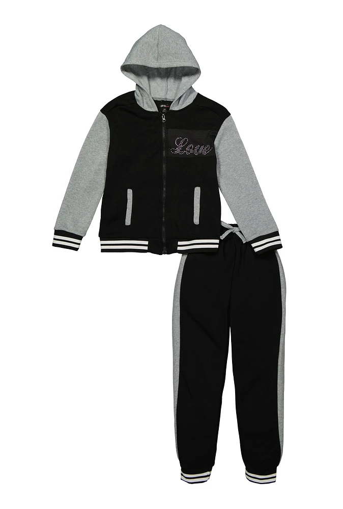 Girls Love Hooded Varsity Jacket and Joggers, Multi, Size 10-12