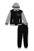 Girls Love Hooded Varsity Jacket and Joggers, Multi, Size 10-12