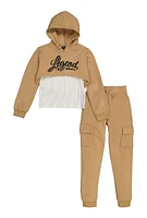 Girls Legend Hoodie with Tank Top and Joggers, Beige, Size 10-12