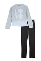 Girls Love Striped Hem Crew Neck Top and Leggings, 10-12