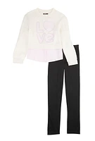 Girls Love Striped Hem Crew Neck Top and Leggings, Pink, Size 10-12