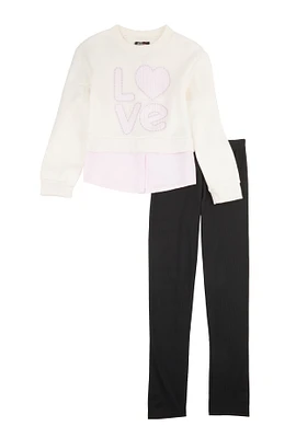 Girls Love Striped Hem Crew Neck Top and Leggings, Pink, Size 10-12