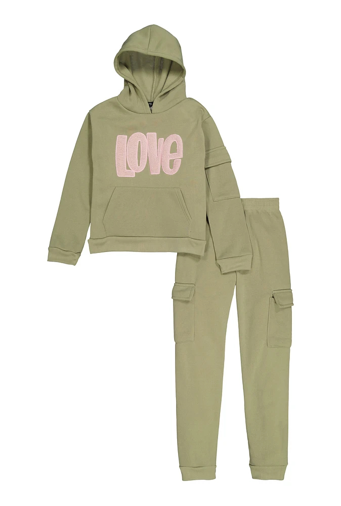 Girls Love Hoodie and Cargo Joggers, Green,