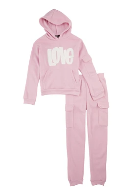 Girls Love Hoodie and Cargo Joggers, Pink, Size 7-8