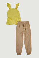 Girls Smocked Peplum Top and Cargo Joggers, Multi, Size 14-16