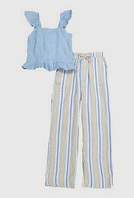 Girls Sleeveless Smocked Peplum Top and Palazzo Pants,