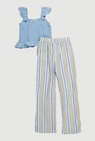 Girls Sleeveless Smocked Peplum Top and Palazzo Pants,