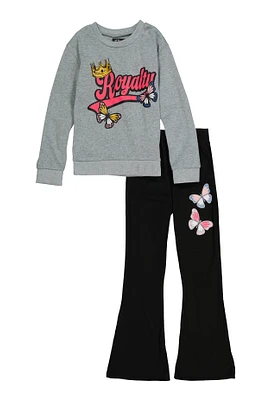 Girls Butterfly Royalty Sweatshirt and Flared Pants,