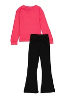 Girls Butterfly Royalty Sweatshirt and Flared Pants, Pink, Size 10-12