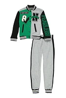 Girls Chenille Patch Varsity Jacket and Joggers,