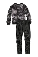 Girls Foil Screen Sweatshirt and Stacked Leggings, Black, Size 7-8