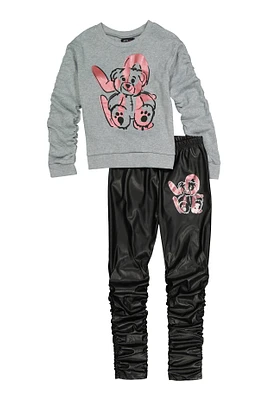 Girls Love Bear Graphic Sweatshirt and Stacked Leggings, Grey, Size 10-12