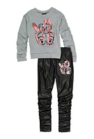 Girls Love Bear Graphic Sweatshirt and Stacked Leggings, Grey,