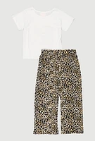 Girls Just Love Graphic Tee and Leopard Print Pants, Brown, Size 7-8