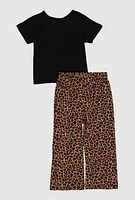 Girls Just Love Graphic Tee with Leopard Print Pants, Multi, Size 7-8