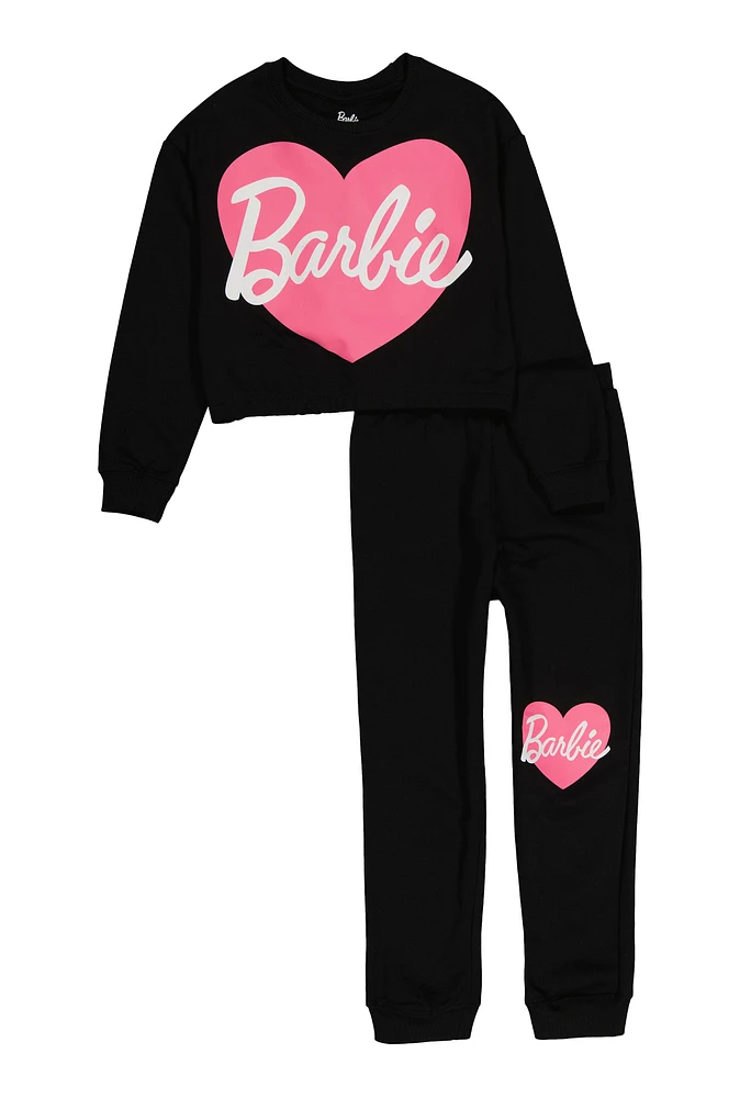 Girls Barbie Heart Graphic Sweatshirt and Joggers, Black, Size 10