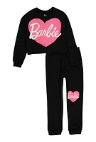 Girls Barbie Heart Graphic Sweatshirt and Joggers, Black, Size 10