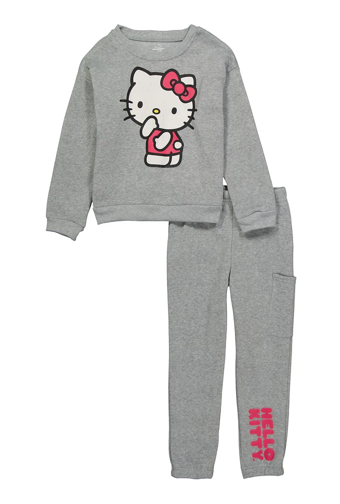 Girls Hello Kitty Crew Neck Sweatshirt and Sweatpants, Grey,