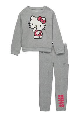 Girls Hello Kitty Crew Neck Sweatshirt and Sweatpants, Grey, Size 8