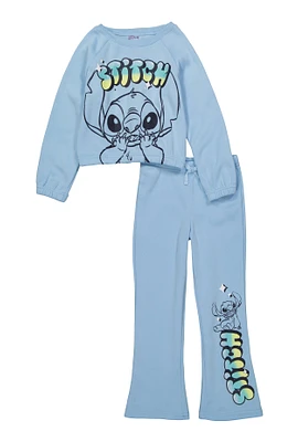 Girls Stitch Crew Neck Sweatshirt and Pants, Blue, Size 7