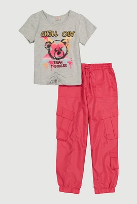 Girls Chill Out Tee and Cargo Joggers, Pink, Size 7-8