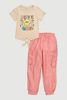 Girls A Little Bit Dramatic Graphic Tee and Cargo Joggers, Multi, Size 10-12