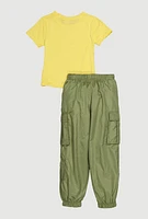 Girls Be Kind Heart Graphic Tee and Cargo Joggers, Multi, Size 10-12