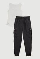 Girls Lets Go Graphic Tank Top and Cargo Joggers, Multi,
