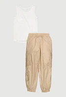 Girls Always Extra Graphic Tank Top and Cargo Joggers, Multi,