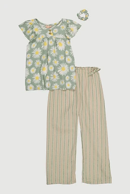 Girls Daisy Print Blouse and Striped Pants, Multi, Size 10-12