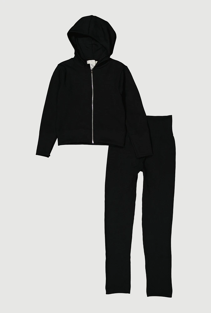 Girls Ribbed Knit Zip Front Hoodie and Leggings, 7-8