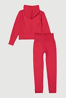 Girls Ribbed Knit Zip Front Hoodie and Leggings, Pink, Size 10-12