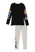 Girls Happy Mind Happy Life Tee and Leggings, Black, Size 7-8