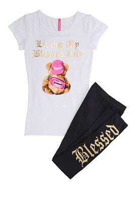 Girls Living My Blessed Life 3D Graphic Top and Leggings, Multi, Size 10-12