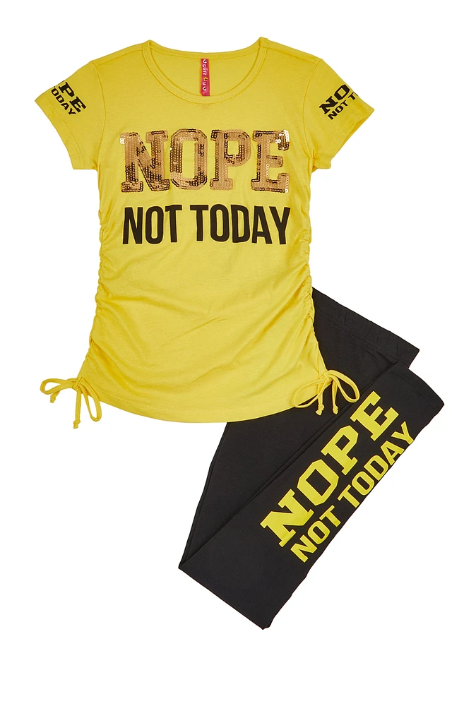 Girls Sequin Nope Not Today Graphic Top and Leggings, Yellow, Size 7-8