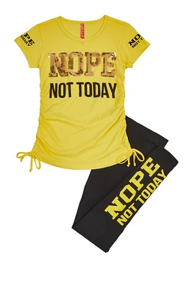 Girls Sequin Nope Not Today Graphic Top and Leggings, Yellow, Size 7-8